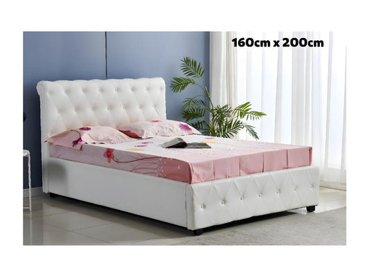 Lit 2 places 160x200 cm cocto simili cuir blanc sommier inclus