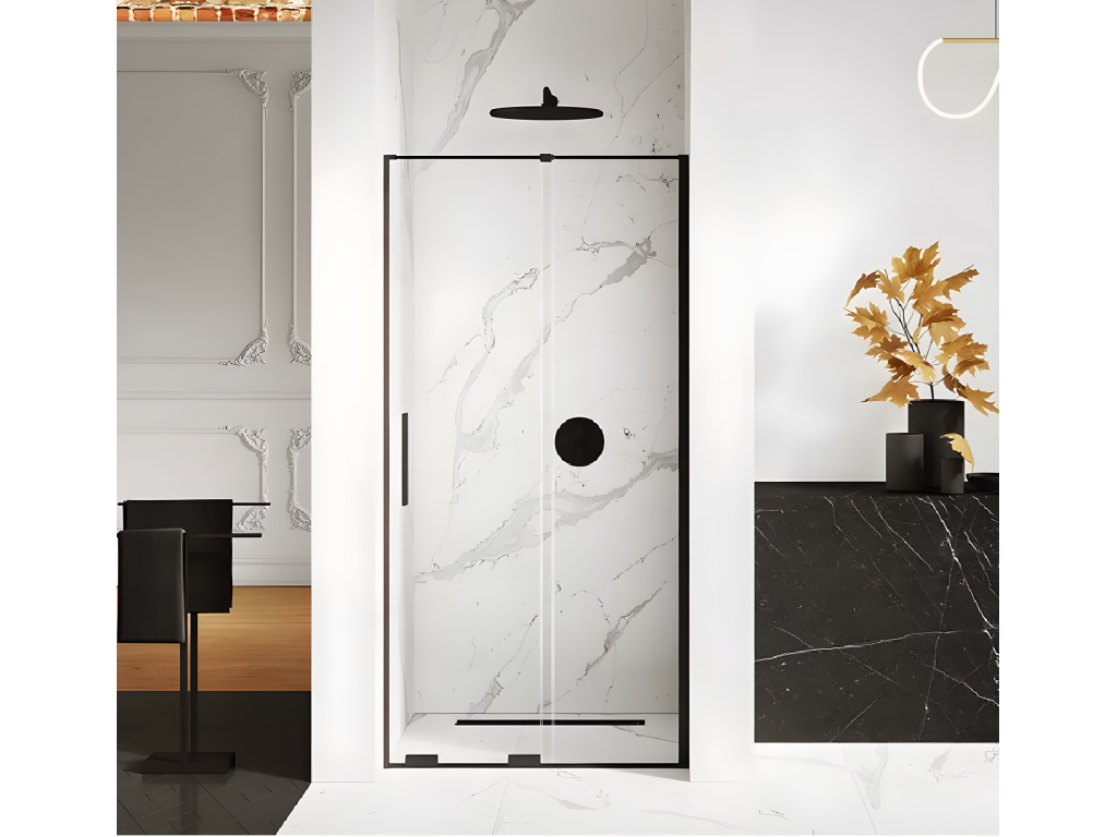 Porte de douche coulissante noire 2 volets CANARIES BLACK Largeur 170 cm verre 8 mm
