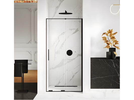 Porte de douche coulissante noire 2 volets CANARIES BLACK Largeur 170 cm verre 8 mm