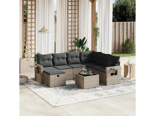 Salon de jardin 8 pcs avec coussins gris résine tressée
