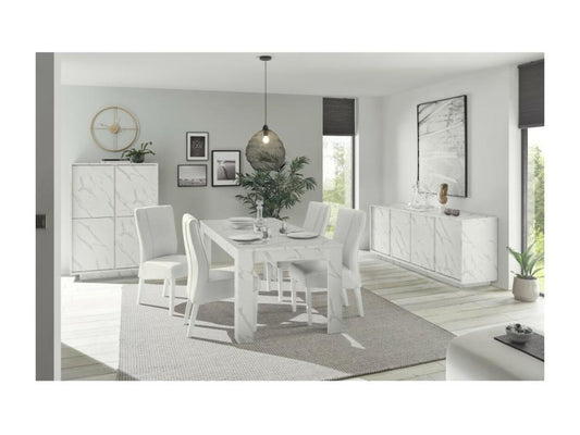 Buffet 4 portes collection Vertchez coloris blanc effet marbre idéal dans votre salon ou salle à manger