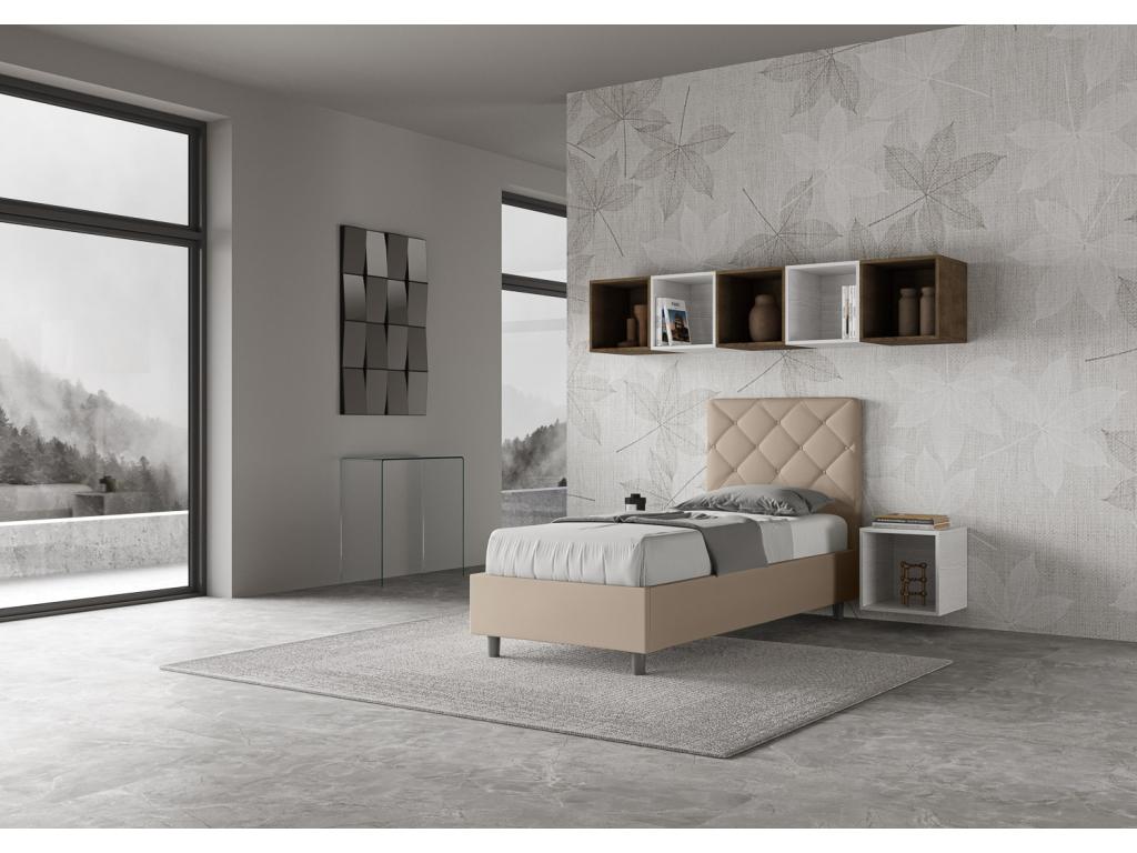 Lit en simili cuir gris tourterelle Vertchez avec sommier rembourré 90x200