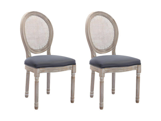 Lot de 2 chaises - Cannage velours et bois d'hévéa - Gris - Vertchez