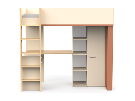 Lit mezzanine avec bureau et armoire H183 cm - Vertchez