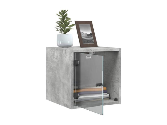 Vertchez Premium - Tables de chevet et portes vitrées 2 pcs gris béton 35x37x35 cm