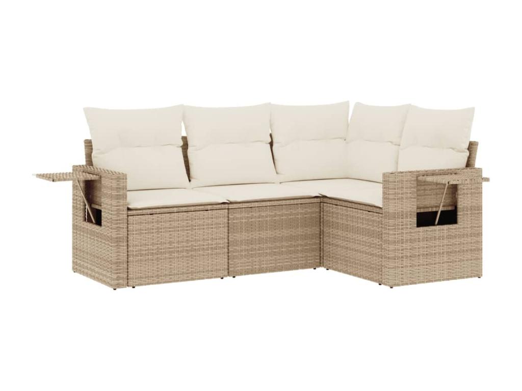 Salon de jardin avec coussins 4 pcs beige résine tressée
