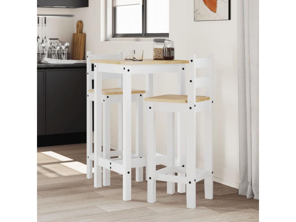 Ensemble de bar 3 pcs Blanc Bois de pin massif