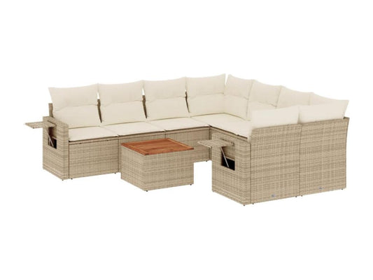 Salon de jardin avec coussins 9 pcs beige résine tressée