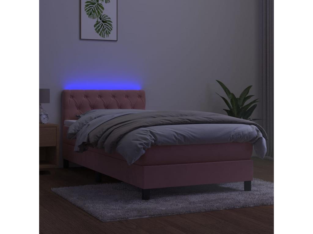 Sommier tapissier avec matelas et LED Rose 80x200 cm Velours