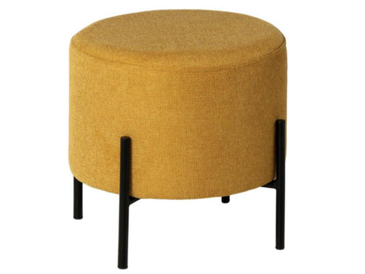 Pouf rond moderne en tissu avec pieds en métal noir Vertchez-Couleur Jaune Vertchez-Diamètre 40 cm