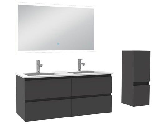 Ensemble meubles Salle de Bain 120cm vasque colonne miroir LED Anthracite - Vertchez