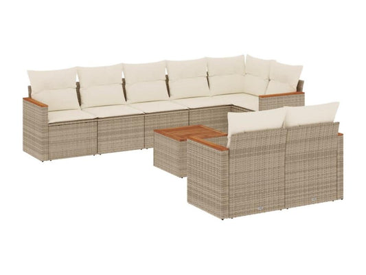 Salon de jardin avec coussins 9 pcs beige résine tressée