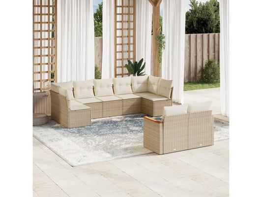 Salon de jardin avec coussins 9 pièces beige résine tressée
