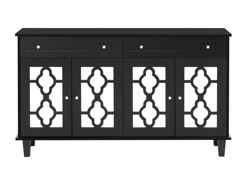 Buffet bas - 2 portes vitrées avec 2 tiroirs et étagères réglables - Noir