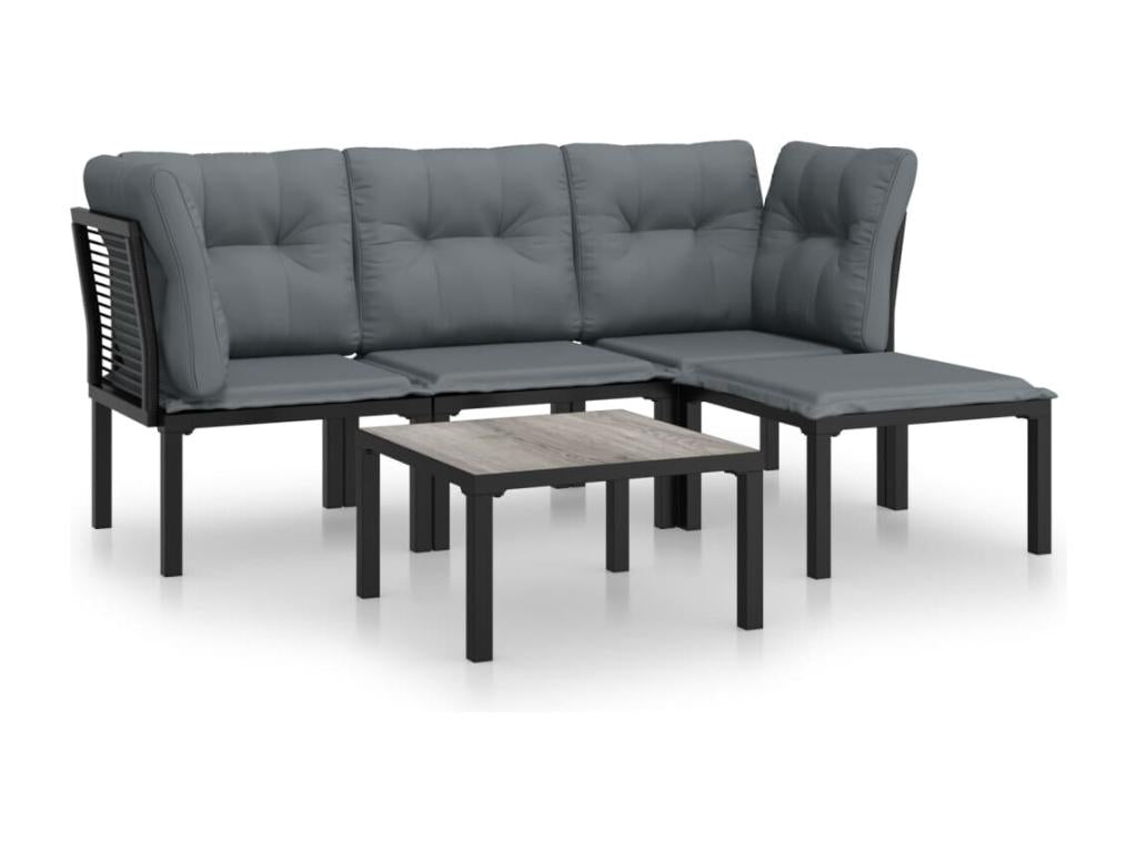 Salon de jardin 5 pcs noir et gris résine tressée