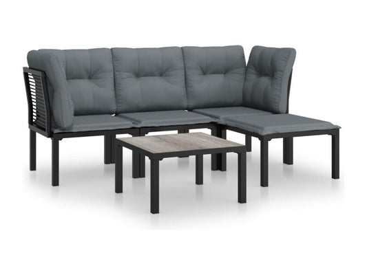 Salon de jardin 5 pcs noir et gris résine tressée