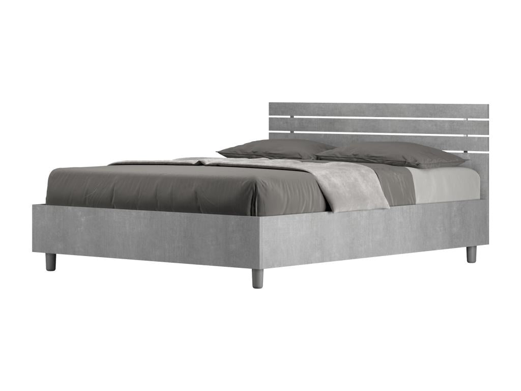 Lit double sans sommier 140x200 tête de lit droite avec des lames gris béton Vertchez
