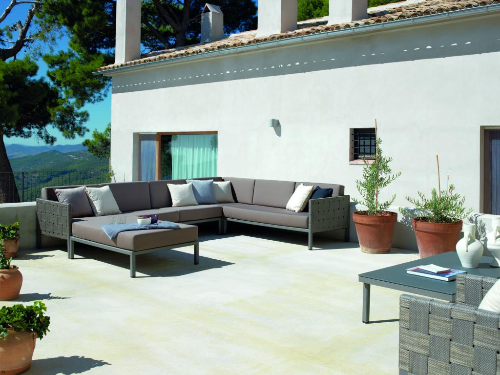 Canapé bras droit aluminium Vertchez coussins couleur marron