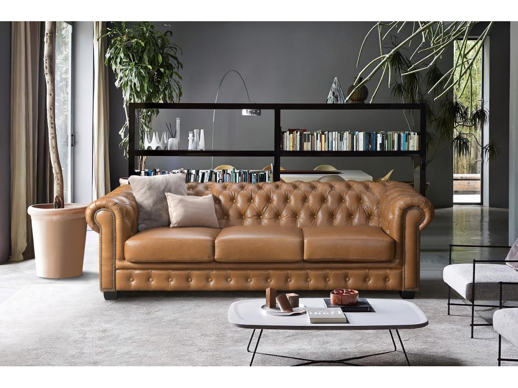 Vertchez 4-seater sofa in premium buffalo leather - Vintage Caramel