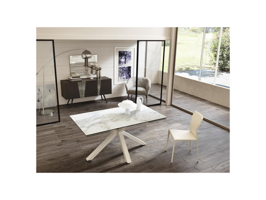 Table extensible de 160cm à 240cm plateau moderne en céramique sur verre trempé marbre blanc