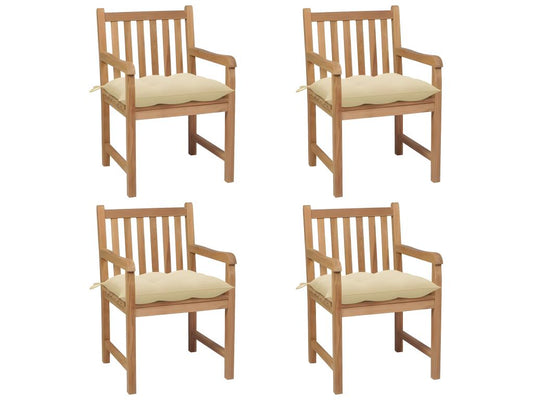 Chaises de jardin lot de 4 et coussins blanc crème Teck solide
