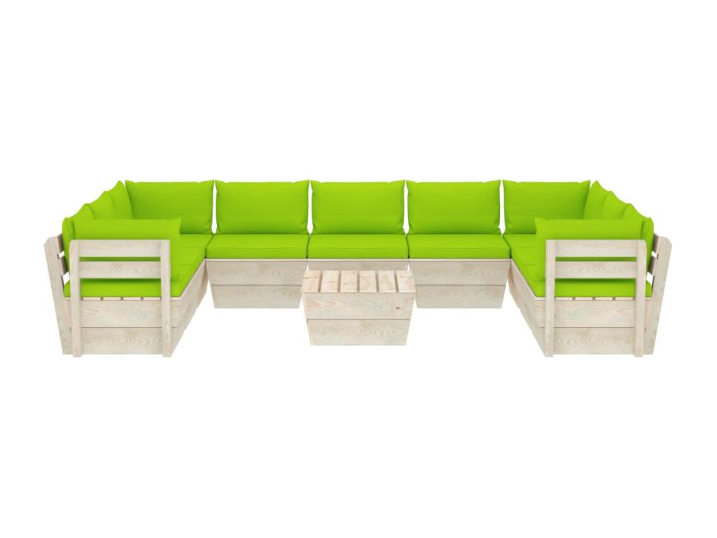 Salon de jardin palette 10 pcs avec coussins Épicéa imprégné 16