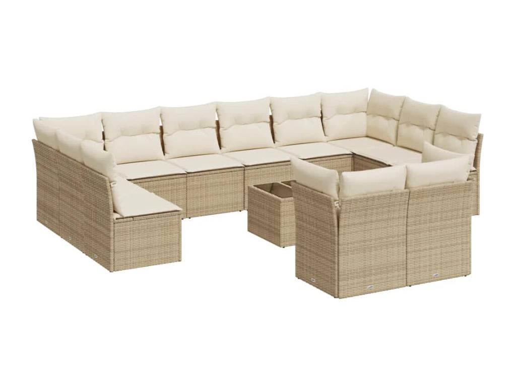 Salon de jardin avec coussins 13 pcs beige résine tressée