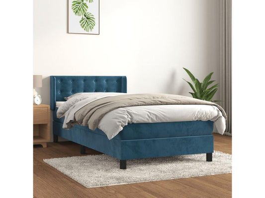 Lit à sommier tapissier avec matelas Bleu foncé 90x200 cm