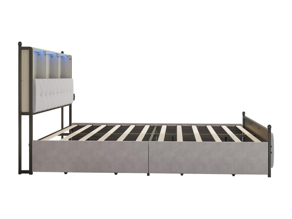 Lit double 160x200cm Beige Avec 4 tiroirs Avec LED et USB