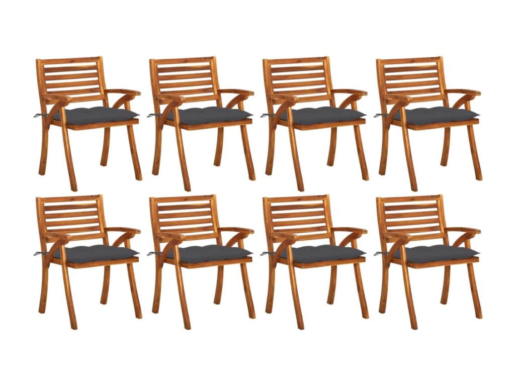 Chaises de jardin avec coussins lot de 8 Bois d'Vertchez solide