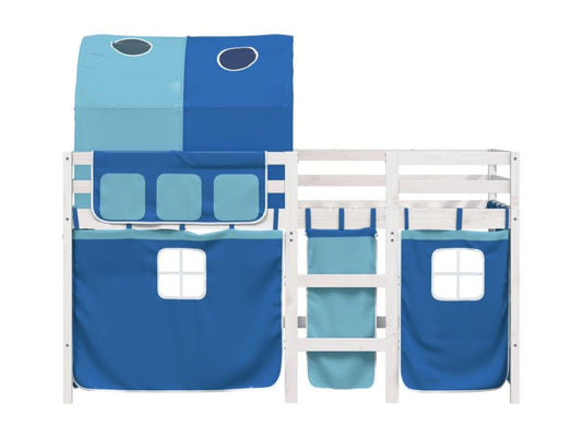 Lit mezzanine enfants avec tunnel bleu 80x200 bois pin massif