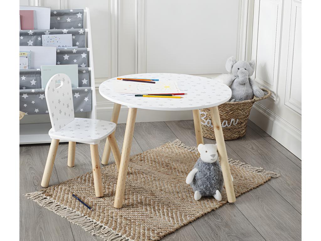 Table enfant coloris blanc motif étoiles - Diamètre 60 x Hauteur 43.5 cm