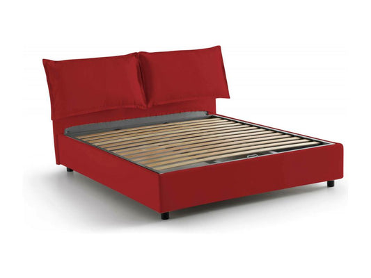 Lit double Vertchez Lit coffre avec revêtement en tissu Made in Italy Ouverture frontale adapté pour matelas 140x200 cm Rouge
