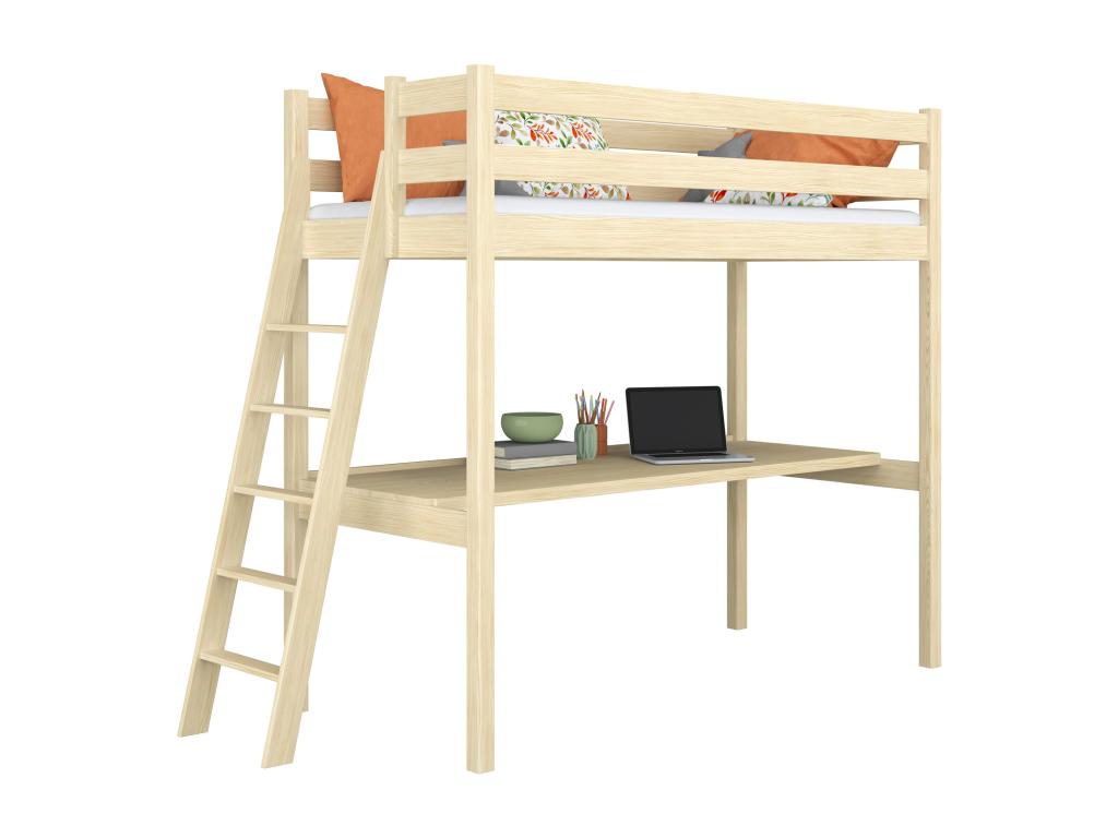 Lit mezzanine en bois - avec bureau N02 Pin Clair 90x190