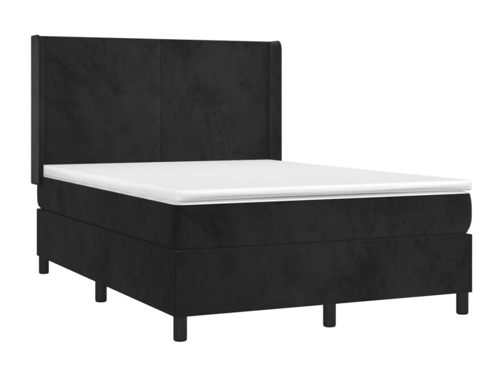 Sommier tapissier avec matelas et LED Noir 140x190 cm Velours