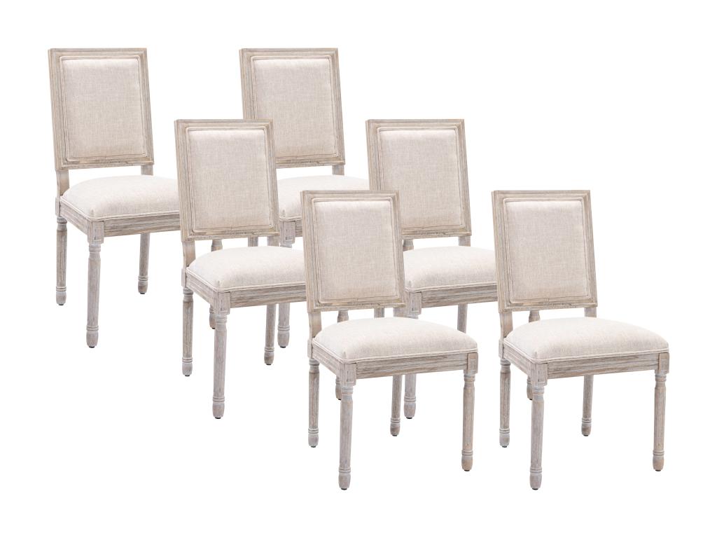 Lot de 6 chaises en tissu et bois d'hévéa - Beige - Vertchez