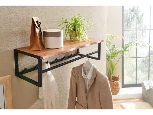 Porte Manteau Mural 7 Crochets Bois Massif Metal 80 cm Patere Murale