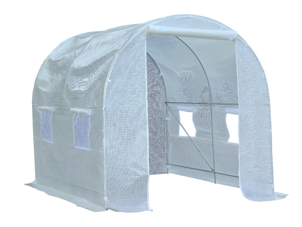 Serre de jardin tunnel surface sol 5 m² 2.5L x 2l x 2H m châssis tubulaire renforcé 18 mm 4 fenêtres blanc