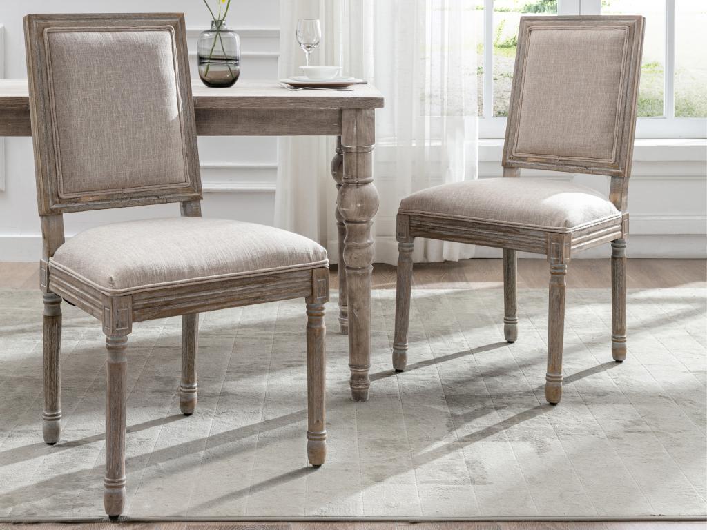 Lot de 6 chaises en tissu et bois d'hévéa - Beige - Vertchez