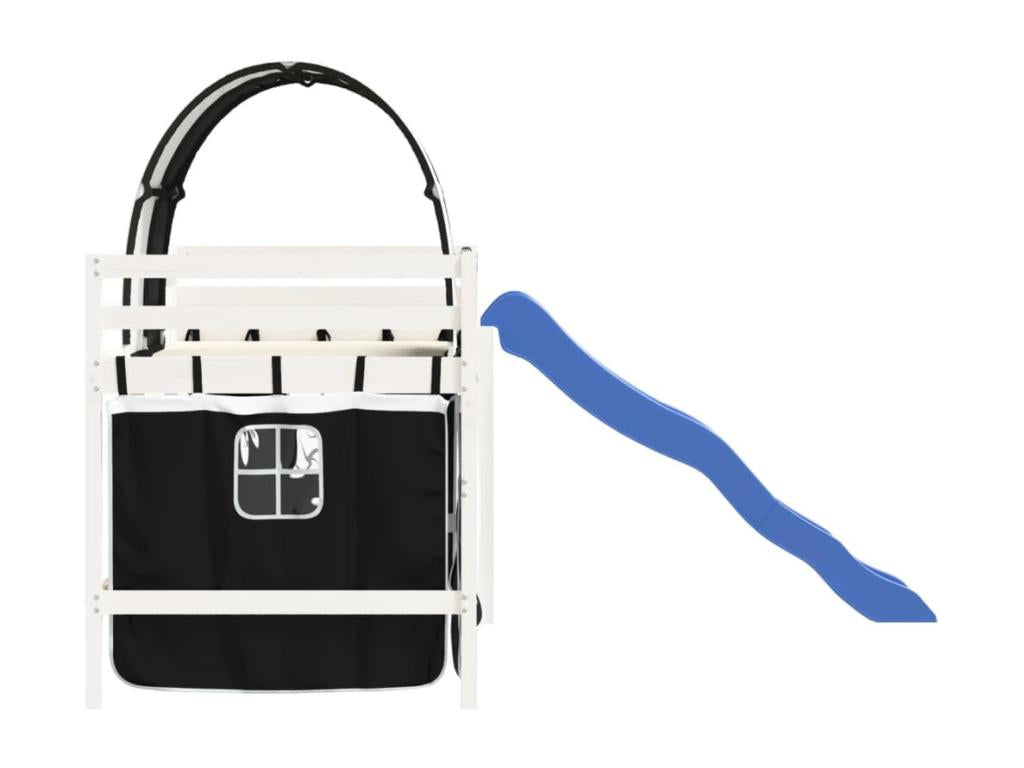 Lit mezzanine enfants et tunnel blanc/noir 80x200cm pin massif