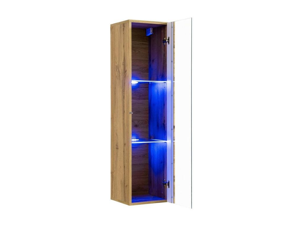 Vitrine suspendue coloris chêne petit modèle avec 1 porte vitrée et éclairage LED inclus- Collection SWITCH.