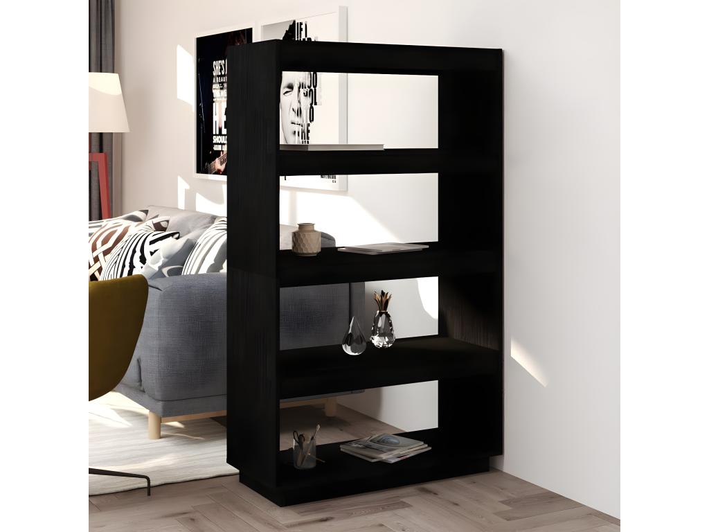 Bibliothèque/Séparateur de pièce Noir 80x35x135 cm Pin massif