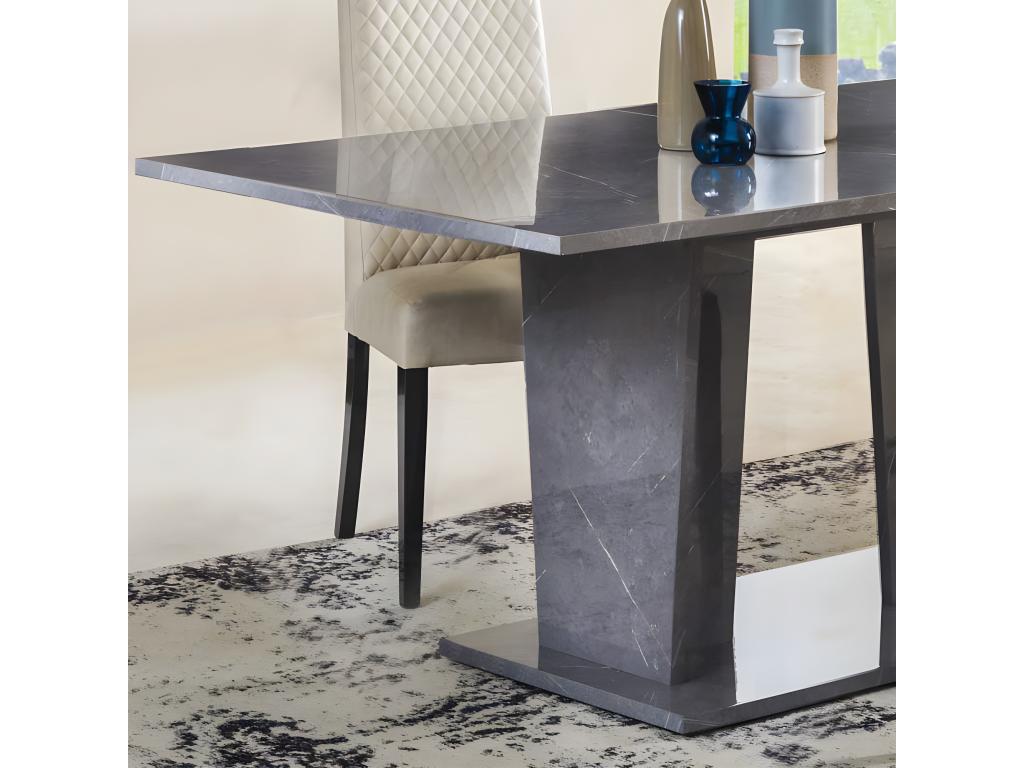 Table de repas 180/225 cm marbre gris brillant - Vertchez - L 180/225 x l 100 x H 76 cm