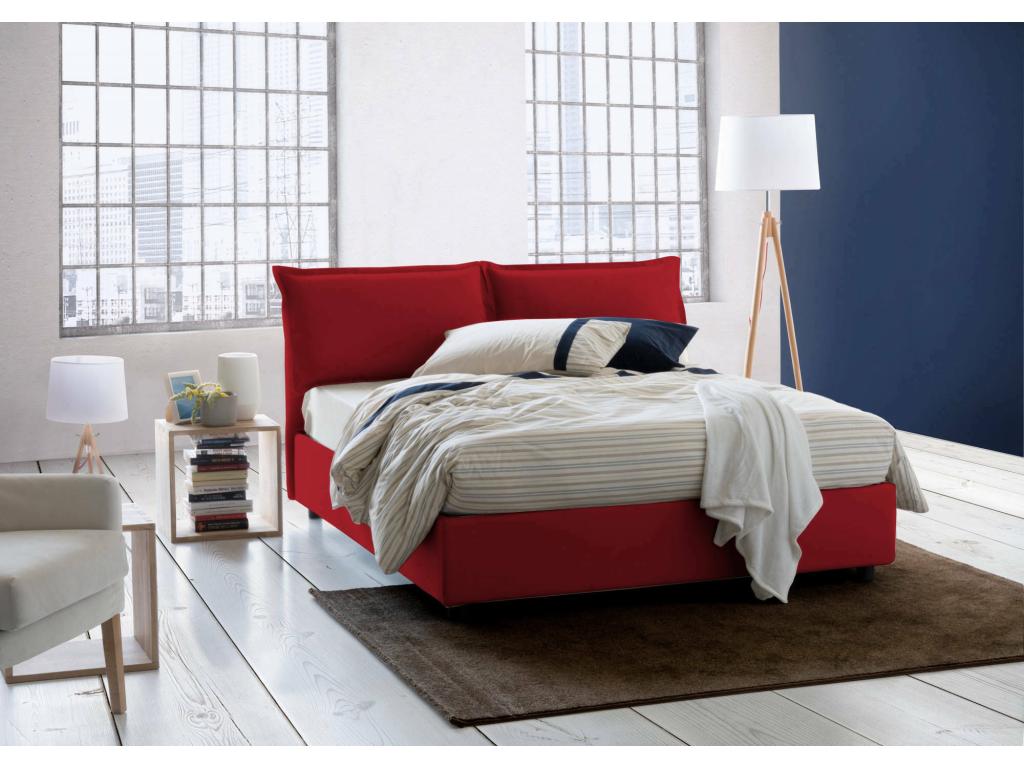 Lit double Vertchez Lit coffre avec revêtement en tissu Made in Italy Ouverture frontale adapté pour matelas 140x200 cm Rouge