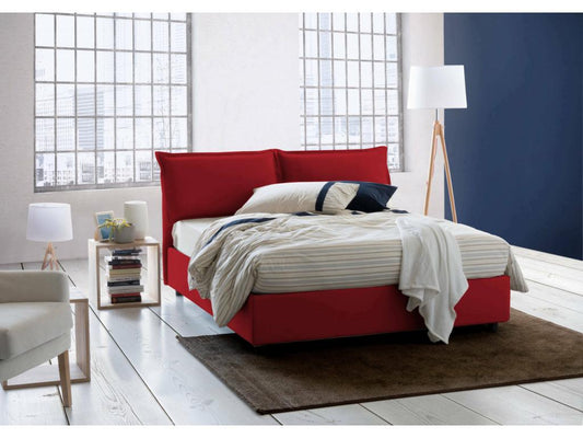 Lit double Vertchez Lit coffre avec revêtement en tissu Made in Italy Ouverture frontale adapté pour matelas 140x200 cm Rouge