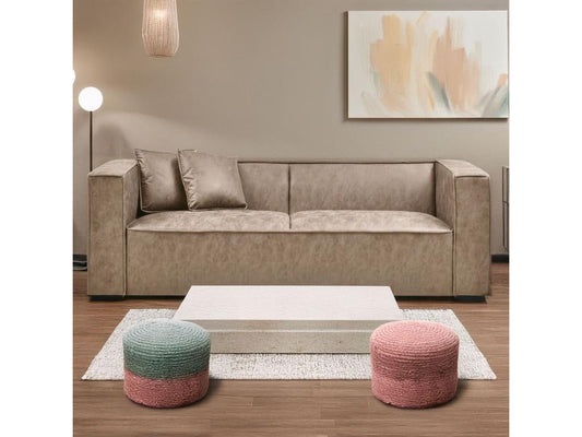 Canapé droit 3 places Macao Tissu effet peau Vintage Beige