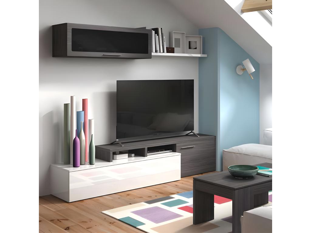 Meuble TV modulable angle Blanc/Gris Cendre - Vertchez