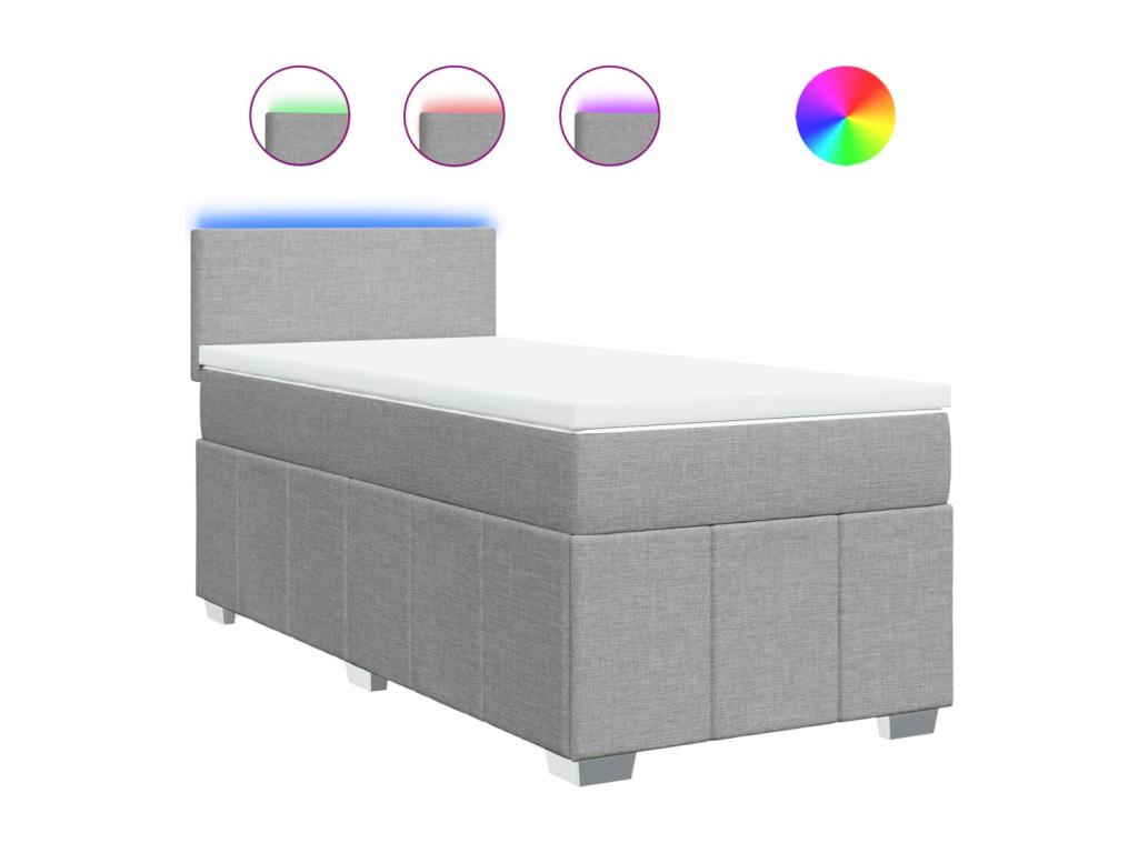 Sommier à Vertchez de lit avec matelas Gris clair 90x200 cm Tissu