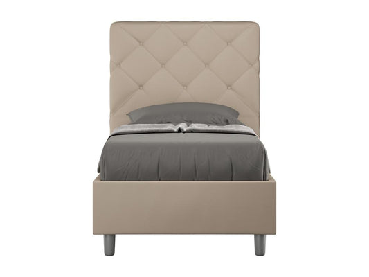 Lit en simili cuir gris tourterelle Vertchez avec sommier tapissé 80x200