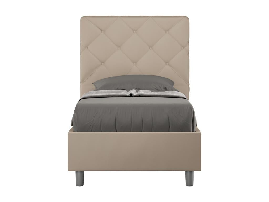 Lit en simili cuir gris tourterelle Vertchez avec sommier rembourré 90x200